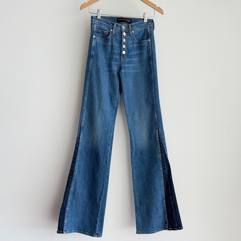 Veronica Beard Jeans Womens 24 Blue Kiley Wide Leg High Rise Flared Button Fly